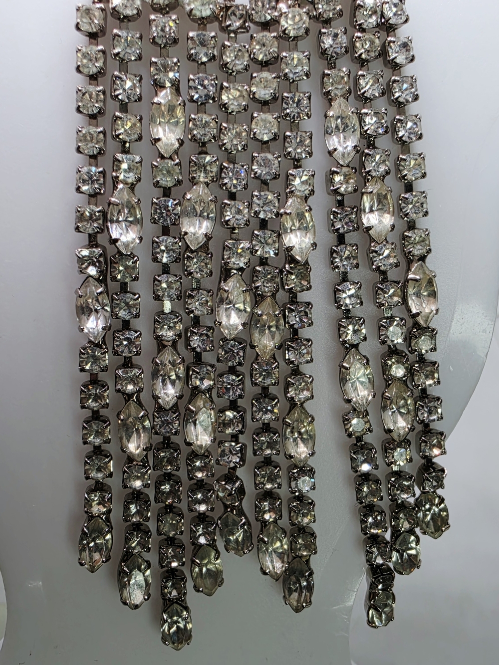 Vtg Art Deco Rhinestone Chandelier Waterfall Drop Crystal Earrings Silver Tone - Picture 4 of 8